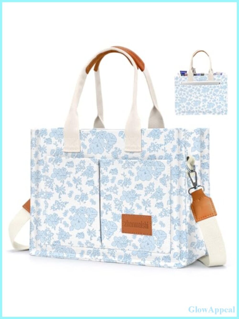 Canvas Tote Bag for Women with Pockets Crossbody Shoulder Handbag Work Travel